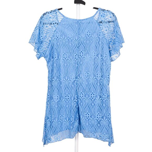 Brittany Black Lace Shirt L Womens Blue Short Sleeve Handkerchief Spring Nylon - Picture 6 of 6
